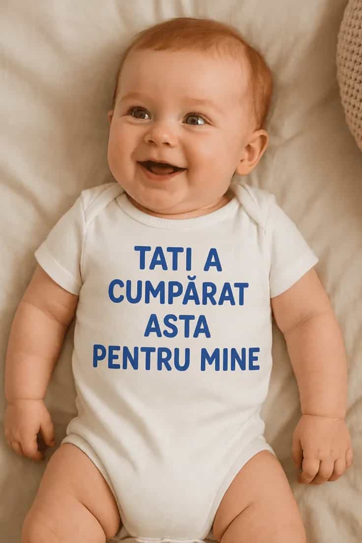 Body bebeluș cu inscripție la alegere Tati a cumpărat asta