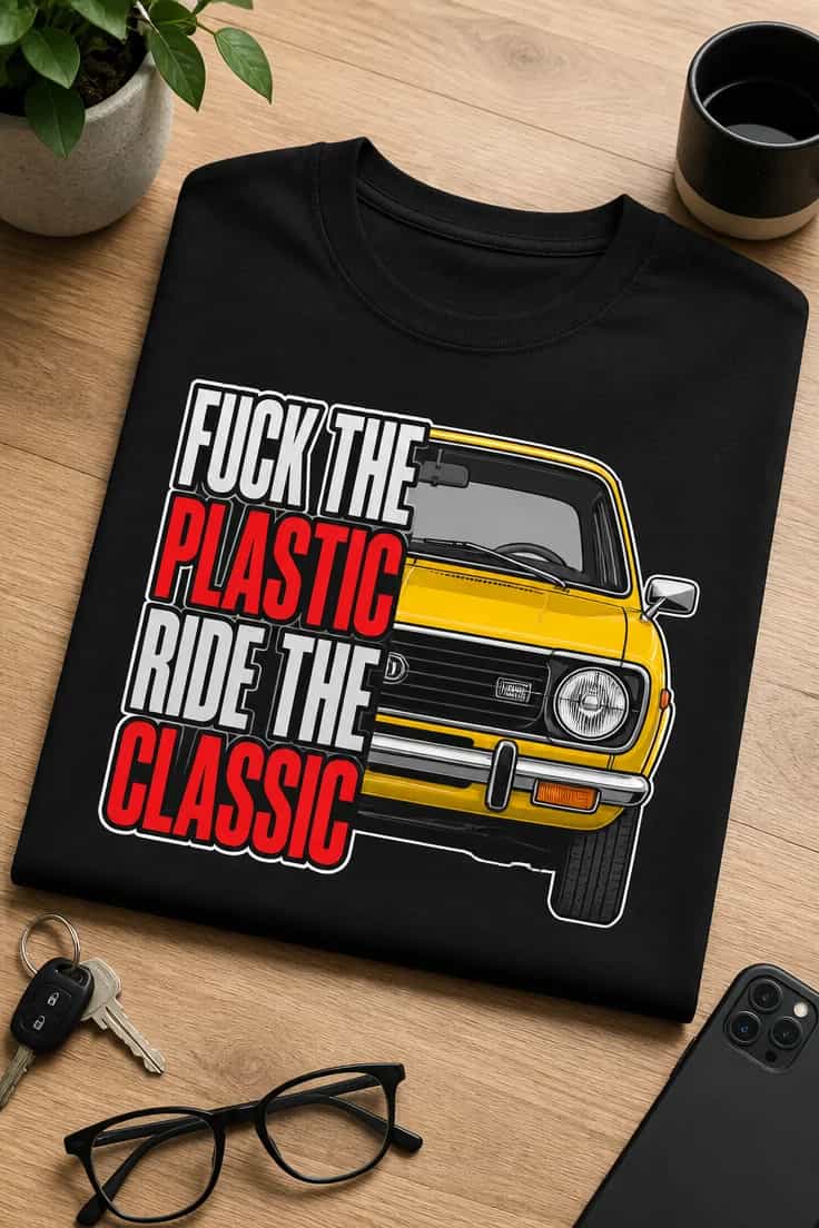Tricou pentru pasionații de mașini clasice Fuck The plastic