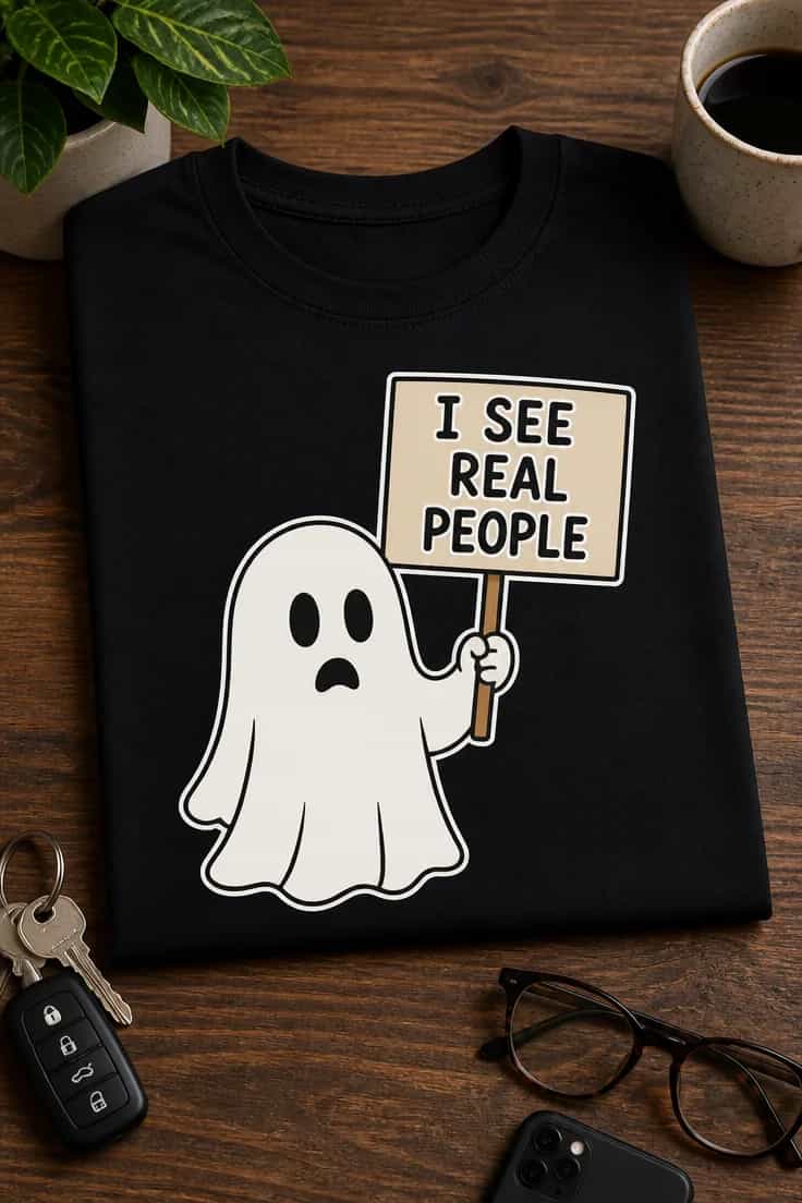 Tricou cu un motiv fantomă amuzantă – I See real people