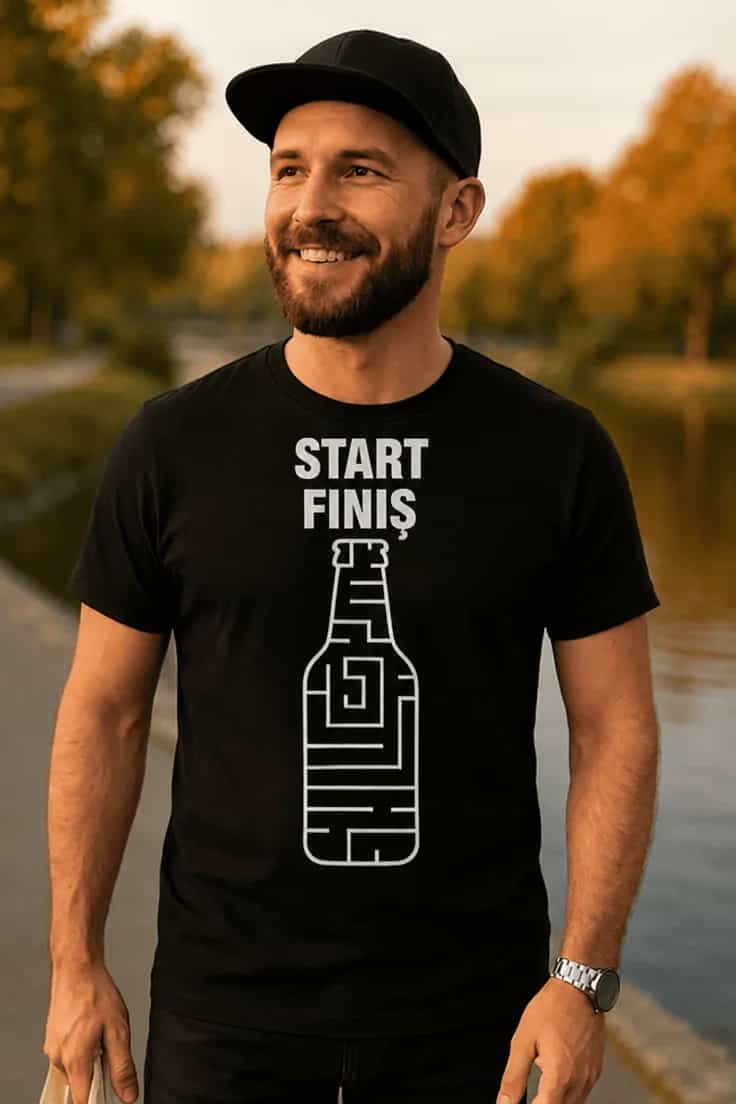 Tricou amuzant Labirint cu bere START FINIȘ.
