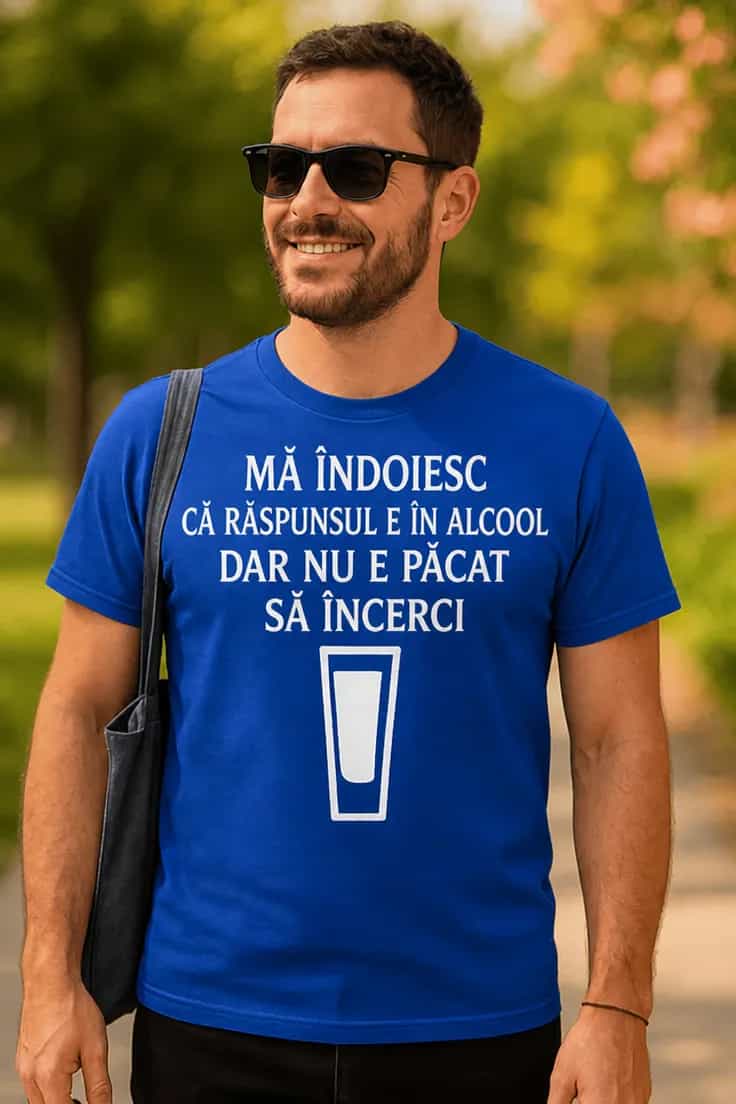 Tricou amuzant Răspunsul în alcool - MĂ ÎNDOIESC