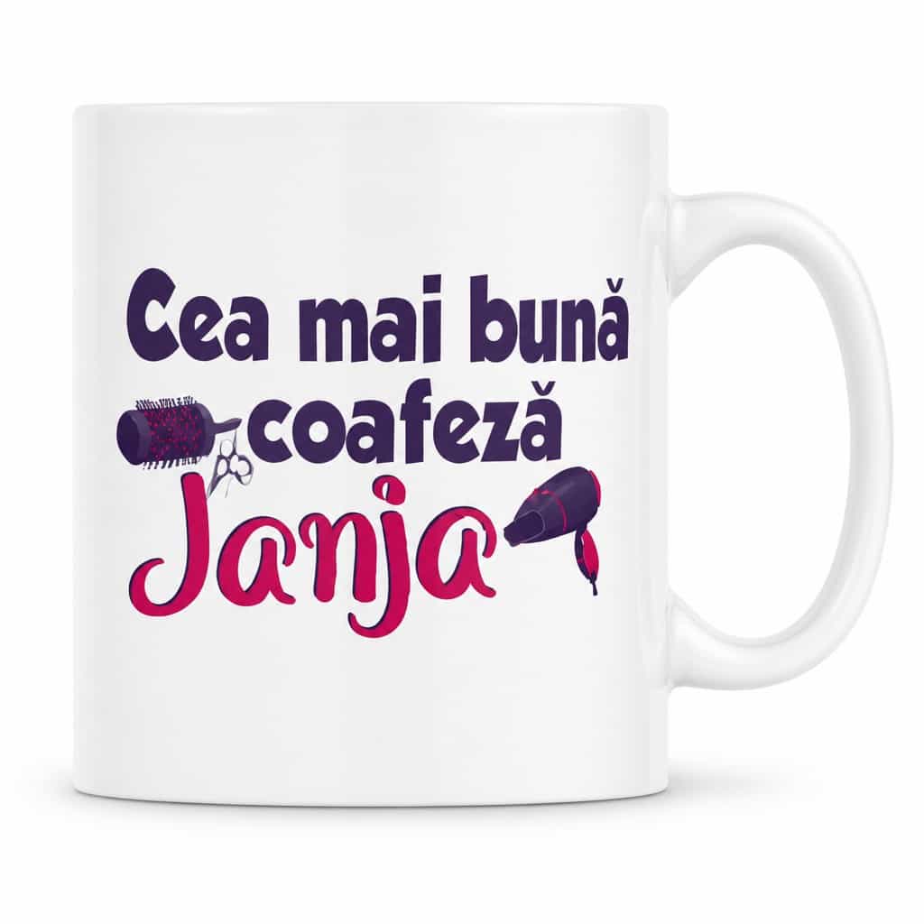 Cană amuzantă Cea mai bună coafeză cu nume la alegere