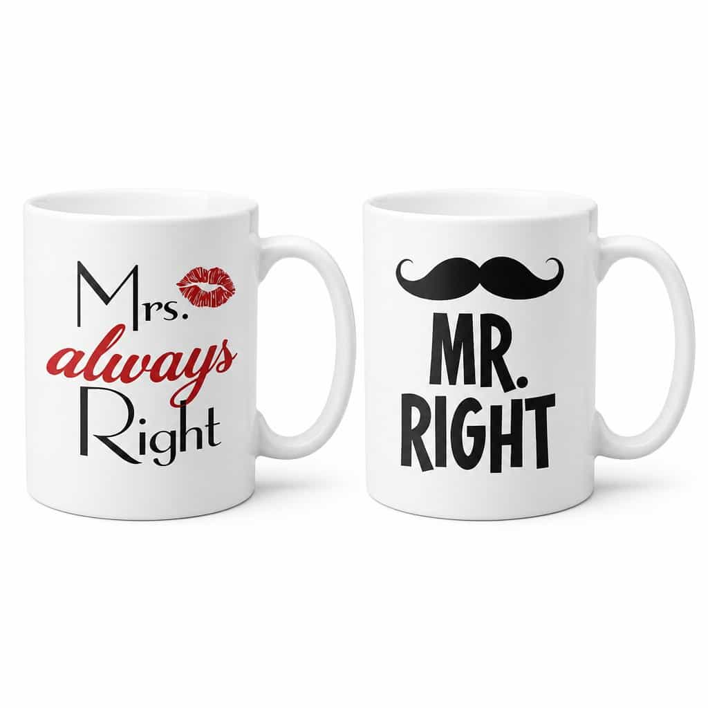 Cană amuzantă Mr și Mrs Right - MR. Mrs. always Right RIGHT