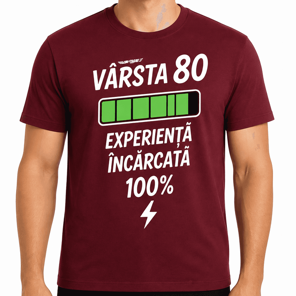 Tricou pentru 80 de ani – Vârsta 80 experiență încărcată 100%