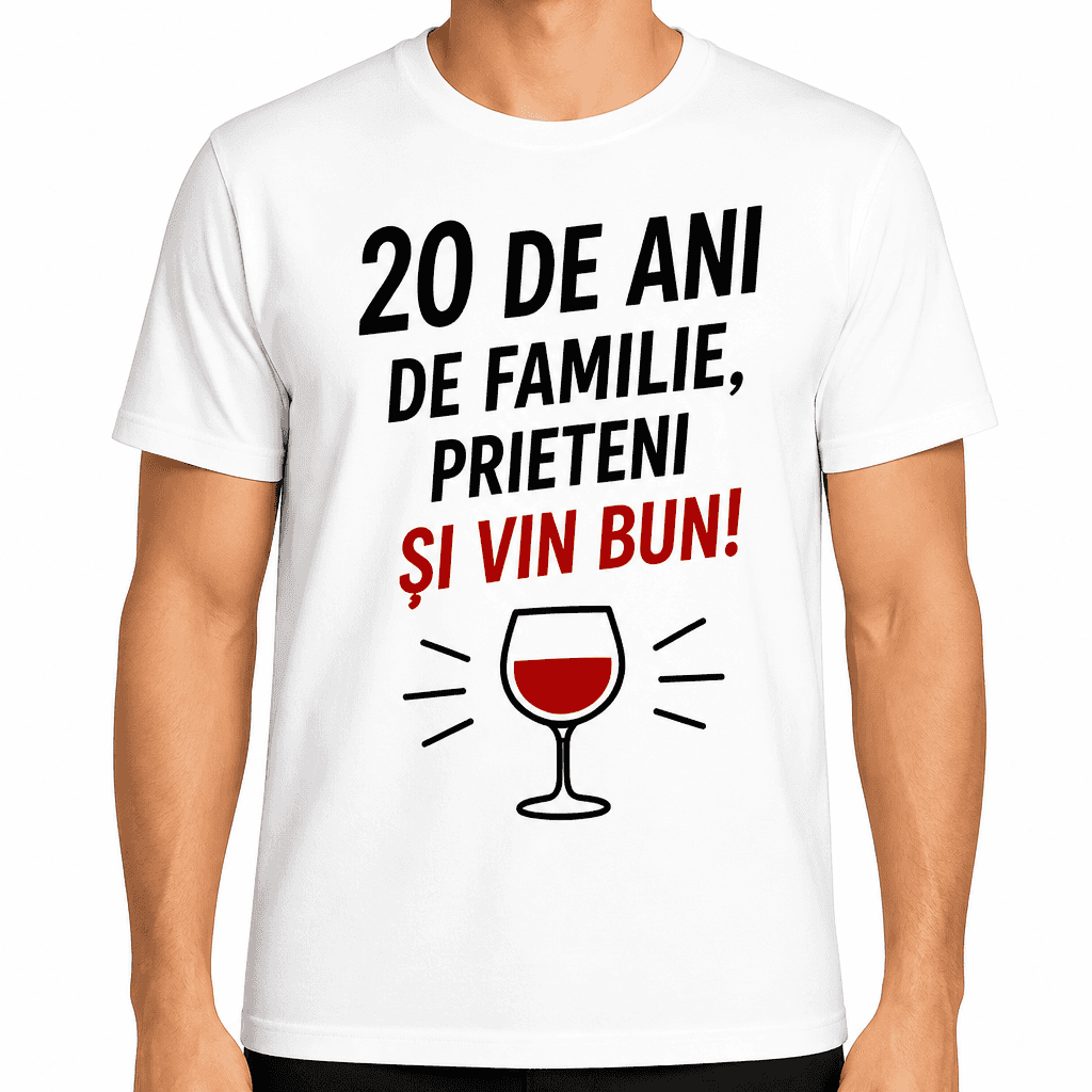 Tricou pentru 20 de ani – 20 de ani de familie, prieteni și vin bun!