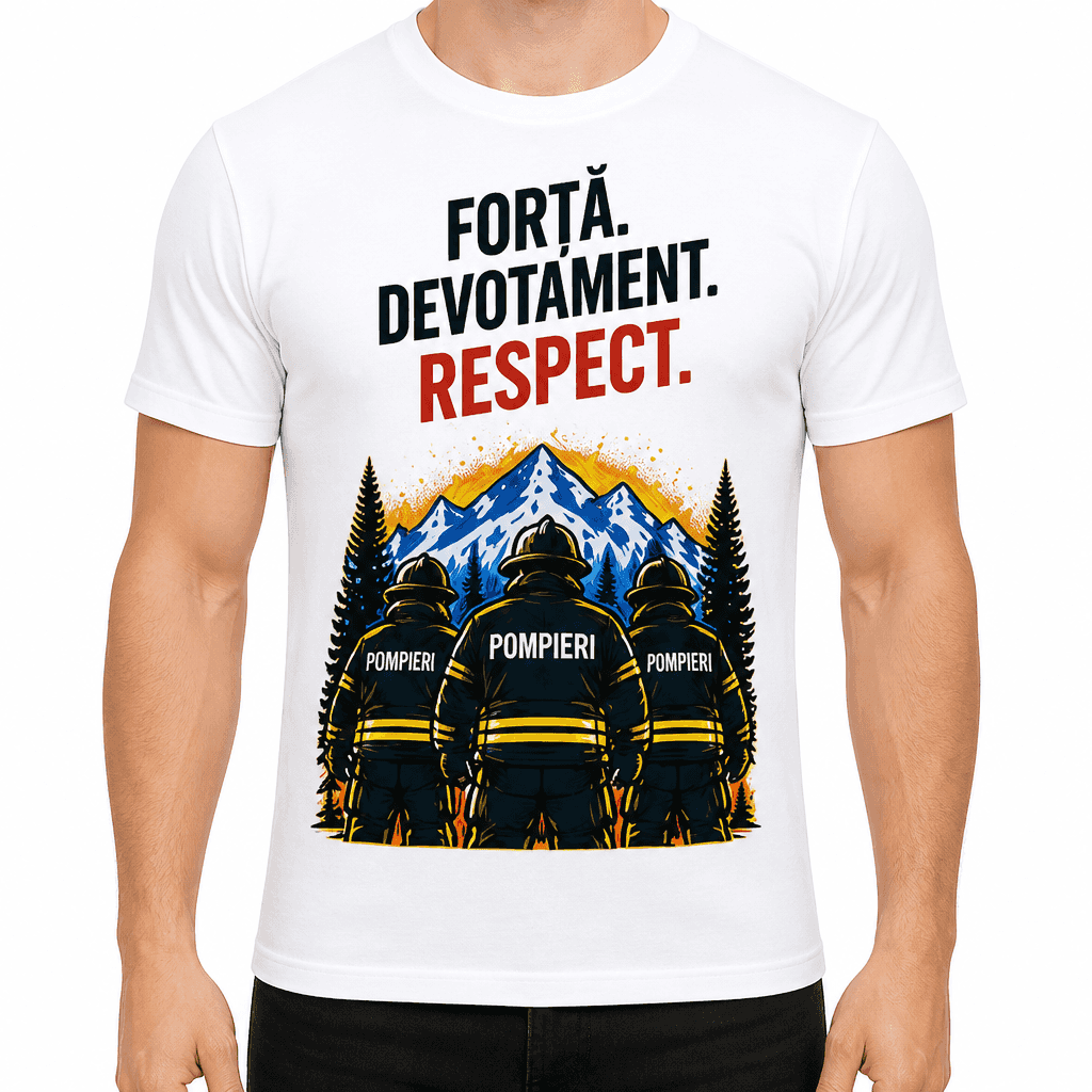 Tricou pompier – Forță. Devotament. Respect.