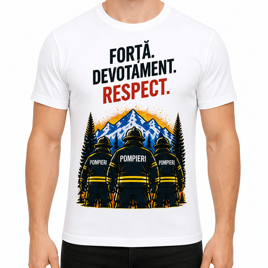 Tricou pompier – Forță. Devotament. Respect.