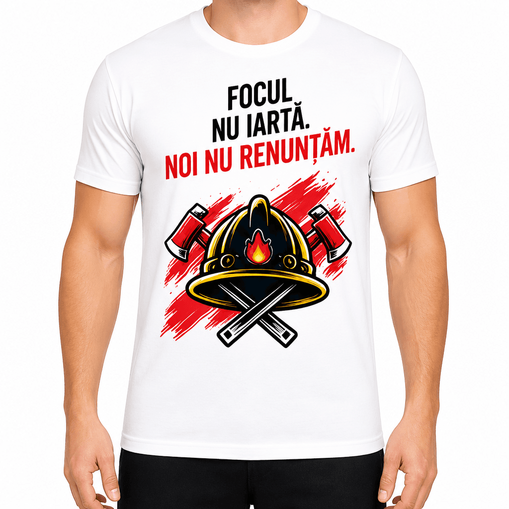 Tricou pompier – Focul nu iartă. Noi nu renunțăm.