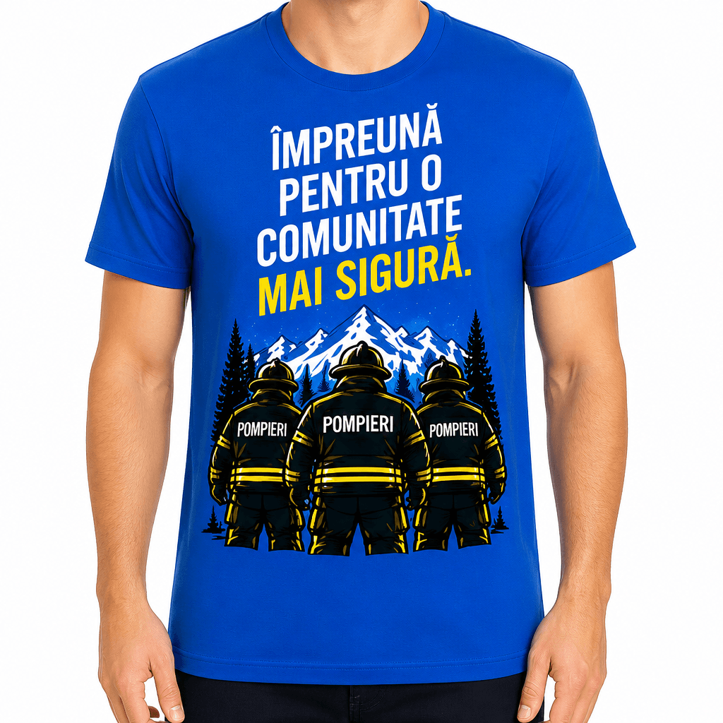 Tricou pompier – Împreună pentru o comunitate mai sigură.