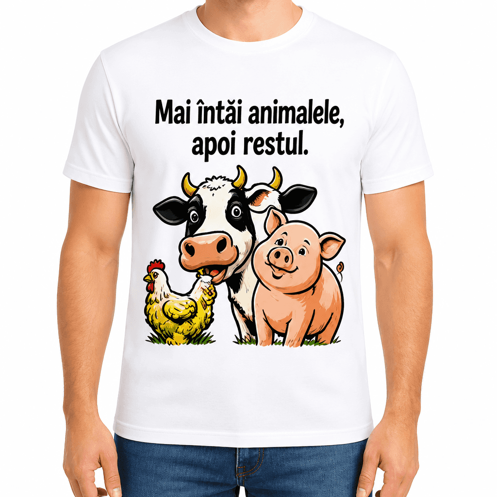 Tricou fermier – Mai întâi animalele, apoi restul.