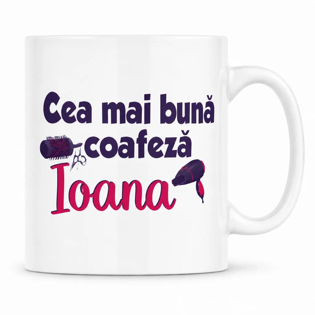 Cană amuzantă Cea mai bună coafeză cu nume la alegere