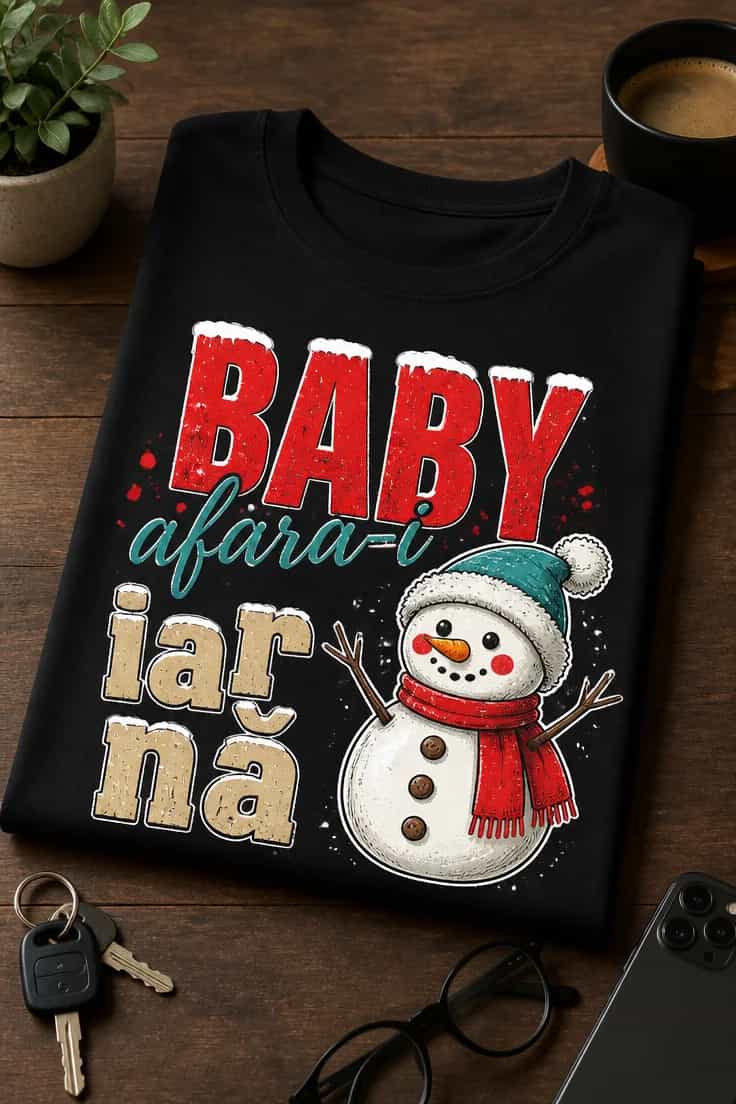 Tricou cu un motiv de iarnă – BABY afara-i iarnă