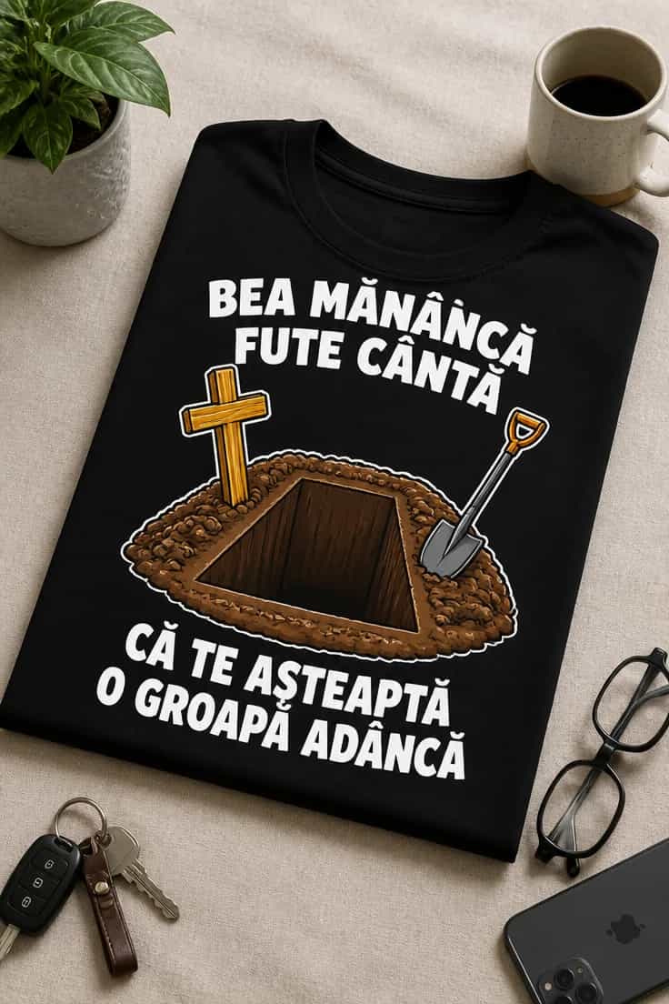 Tricou petrecăreț: Bea, mănâncă, fute, cântă, groapă adâncă