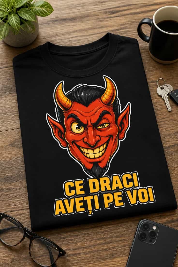 Tricou cu un motiv amuzant – Ce Draci aveți Pe Voi