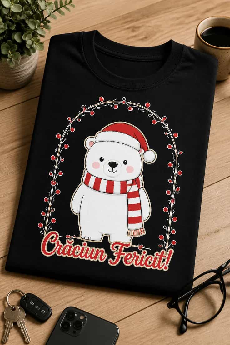 Tricou cu brad vesel – Crăciun Fericit!