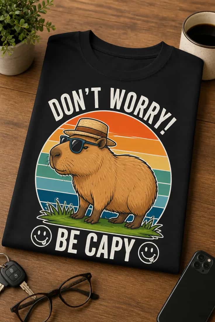 Tricou cu un motiv capybara – Don't Worry! be Capy