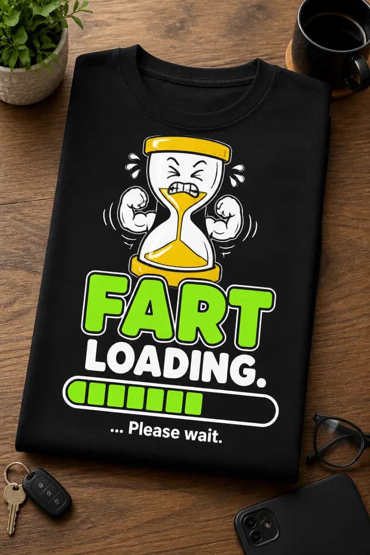 Tricou cu un motiv amuzant – Fart loading. ... Please wait.