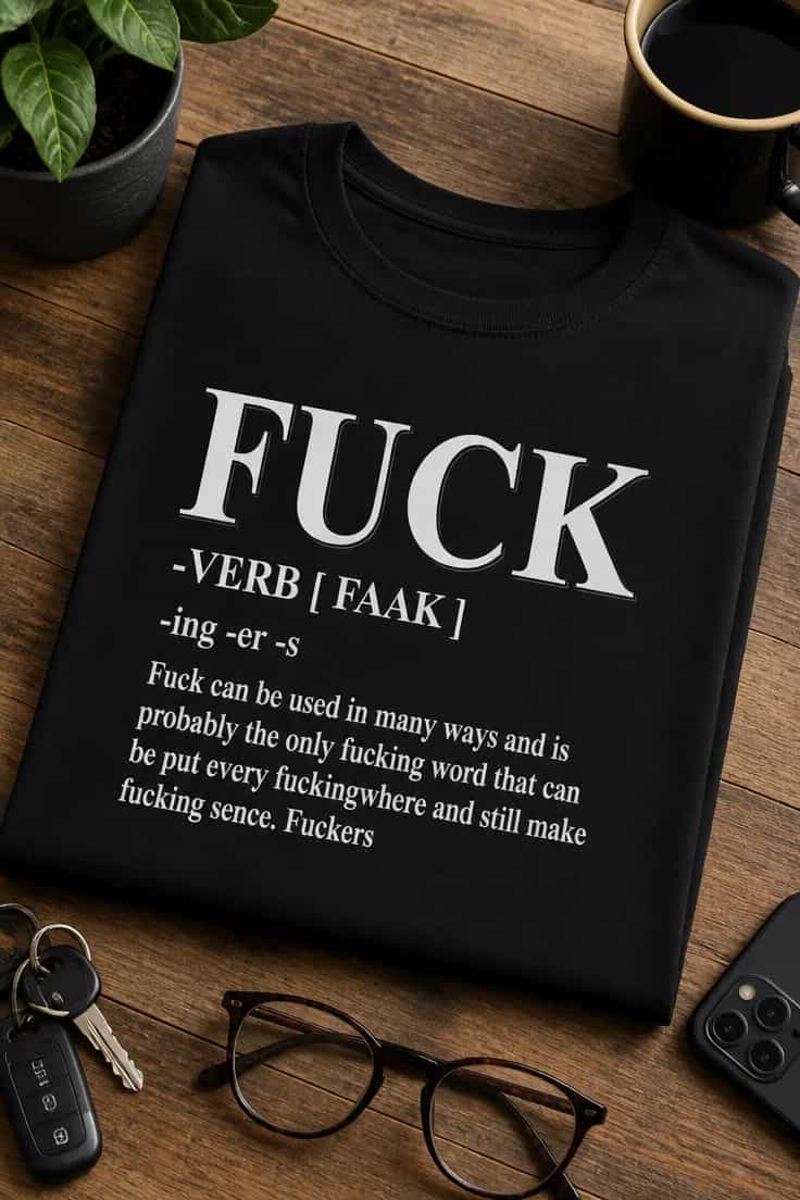 Tricou cu motiv amuzant: Fuck - verb, folosit peste tot