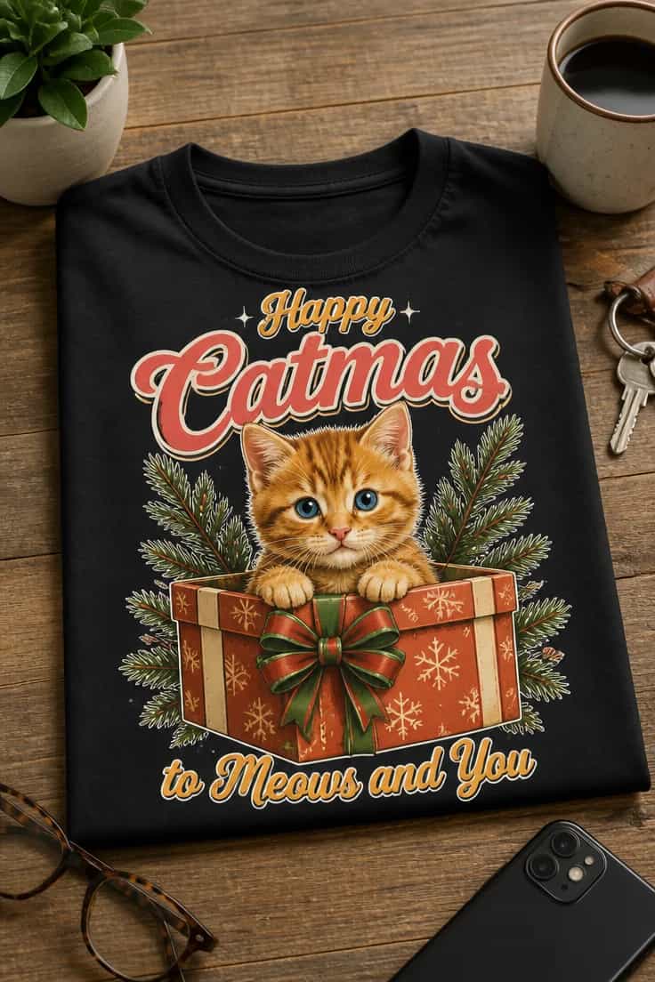 Tricou pentru iubitorii de pisici happy catmas to meows