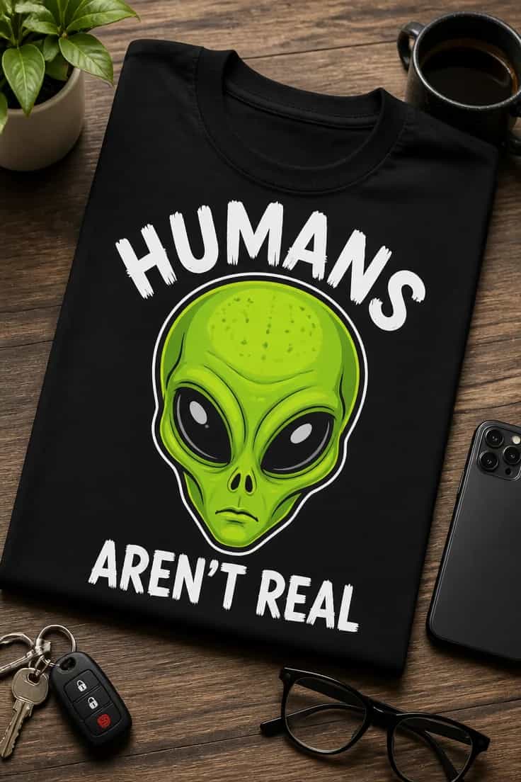 Tricou cu un motiv extratereștri – Humans aren't Real