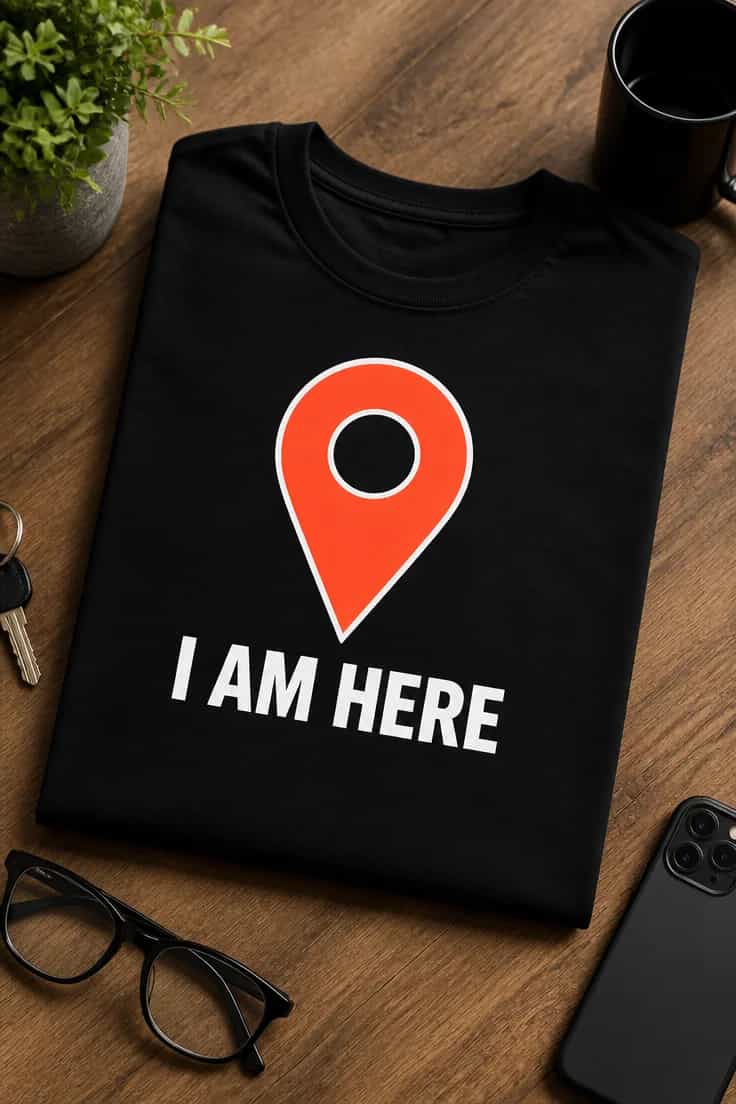 Tricou cu un motiv locație – I Am Here