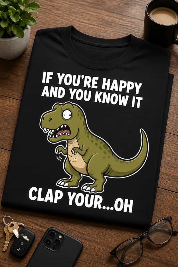 Tricou dinozaur amuzant if you’re happy and you know it