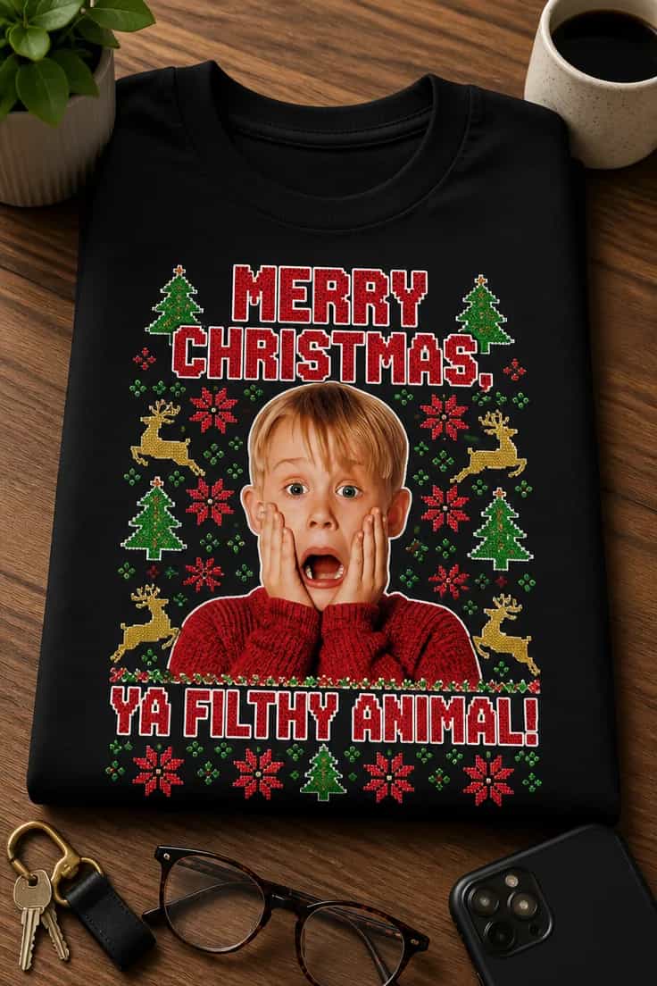 Tricou cu motiv de Crăciun merry christmas ya filthy animal