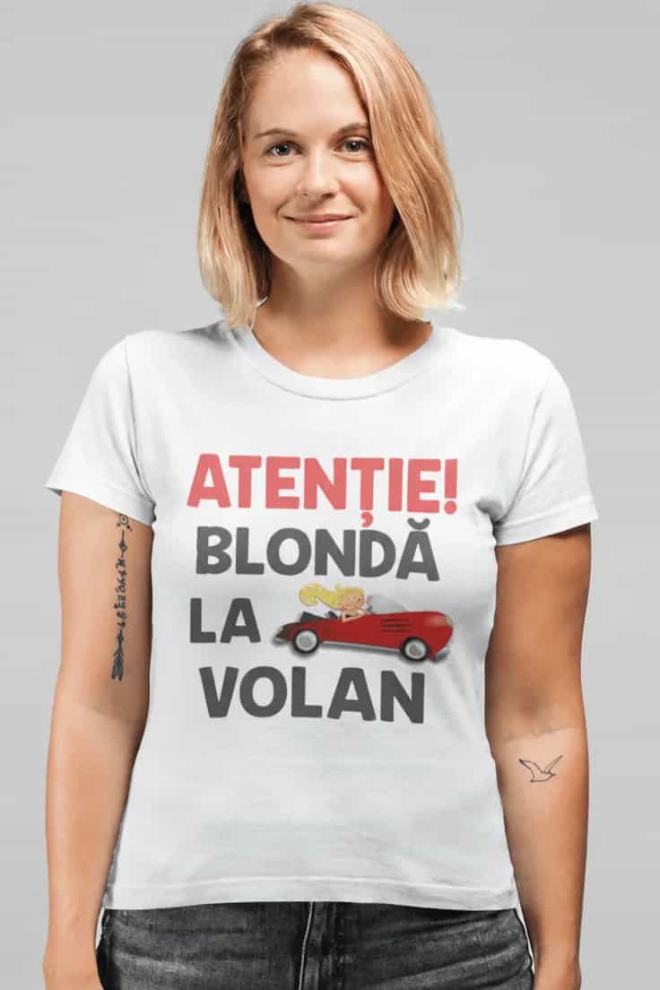Tricou amuzant Atenție blondă la volan