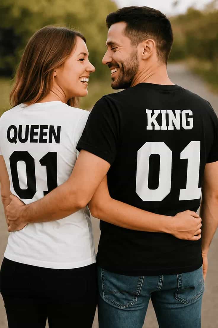 Tricou amuzant King Queen pentru cupluri QUEEN KING