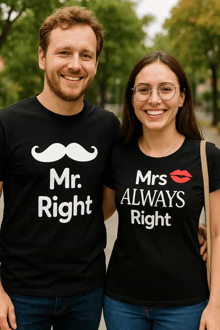 Tricou amuzant Set cuplu Mr Right - Mr. Mrs