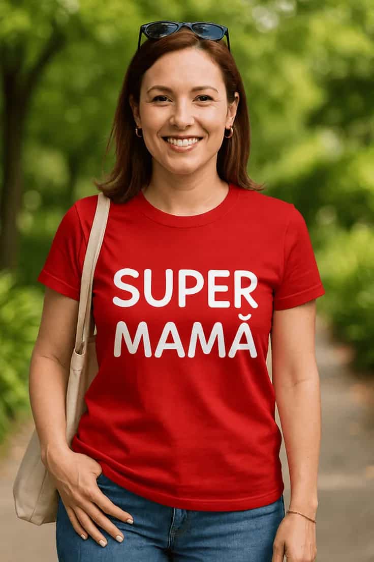 Tricou amuzant Super mamă cu logo roz