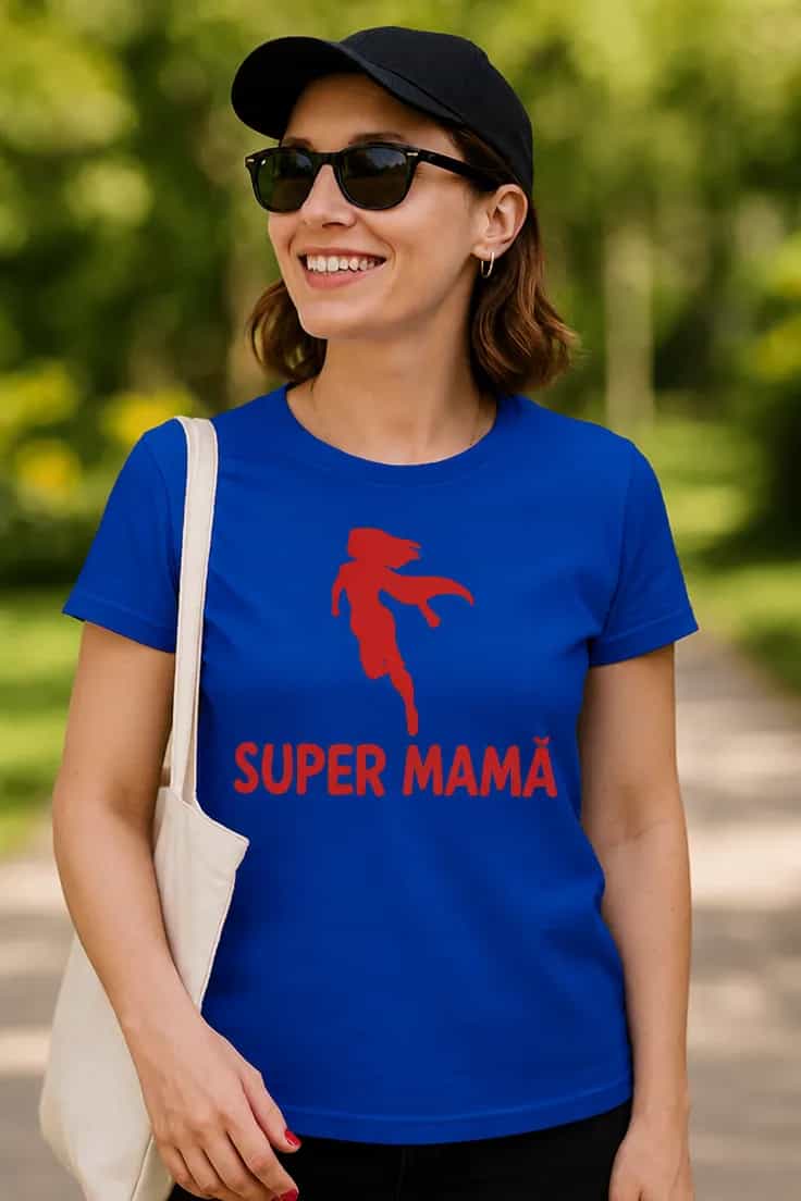 Tricou amuzant Super mamă cu logo galben