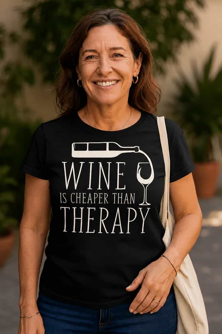 Tricou amuzant Vin mai ieftin ca terapia