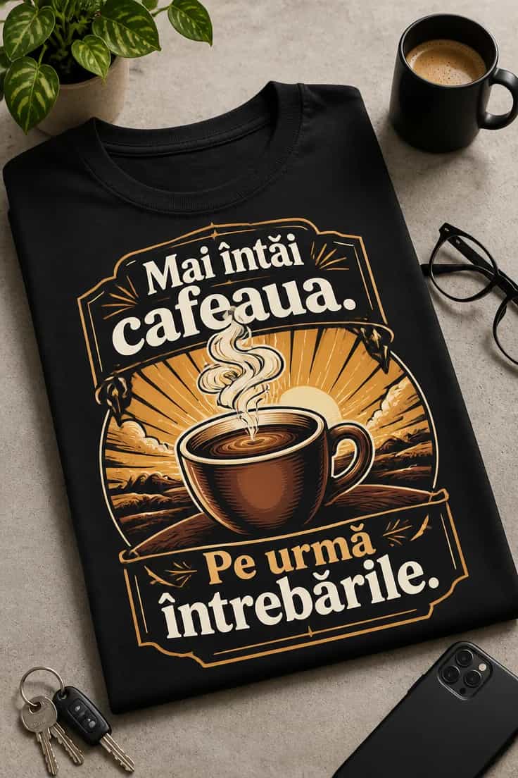 Tricou cafea – Mai întâi cafeaua. Pe urmă întrebările.