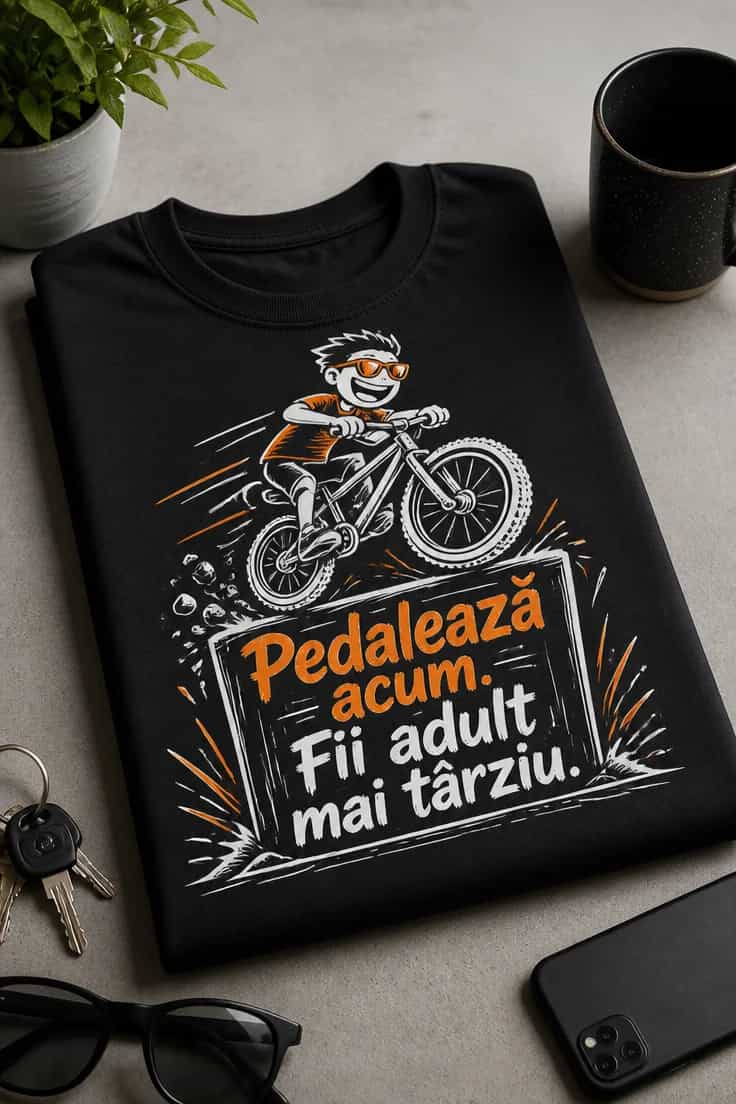 Tricou de ciclism „Pedalează acum. Fii adult mai târziu.”