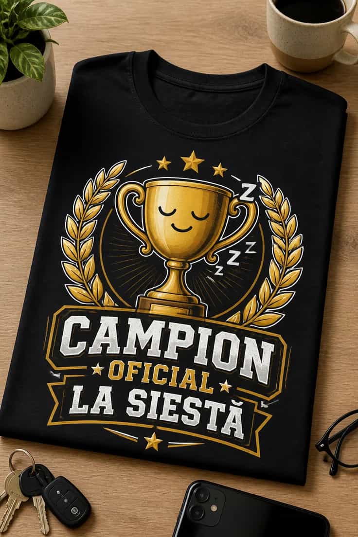 Tricou cu mesajul Campion oficial la siestă