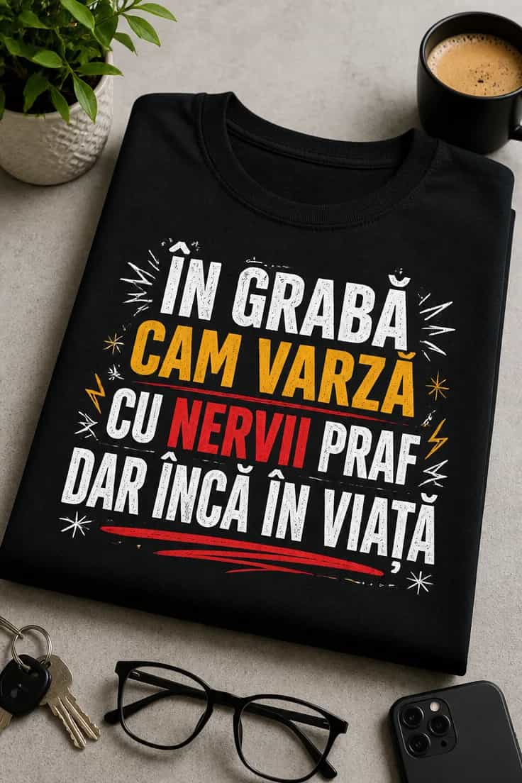 Tricou cu mesaj haios: ÎN GRABĂ CAM VARZĂ