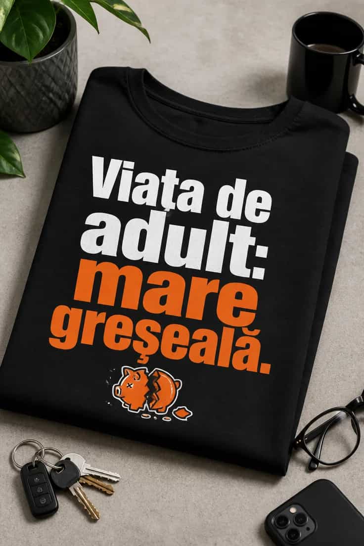 Tricou cu mesaj haios: Viața de adult: mare greșeală.