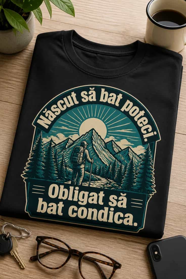 Tricou de drumeție născut să bat poteci, obligat la muncă