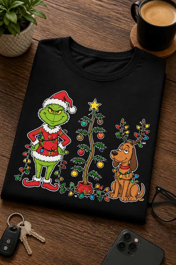 Tricou amuzant – Tricou Grinch si Bradul de Craciun
