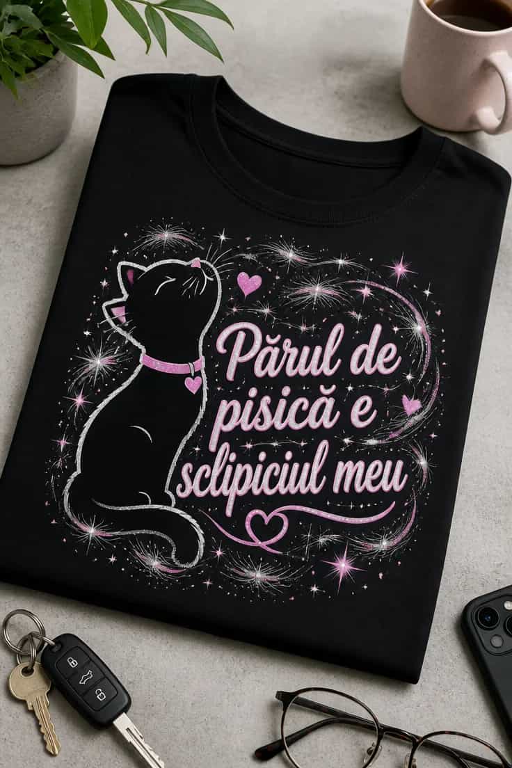 Tricou cu pisică - Părul de pisică e sclipiciul meu