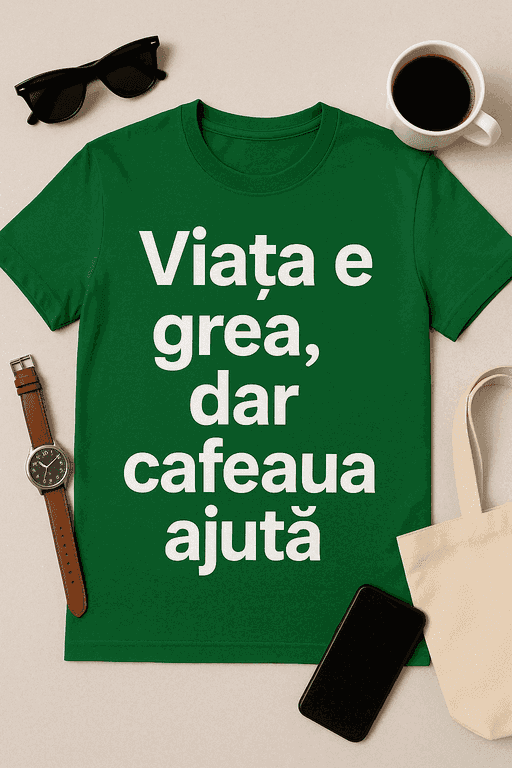 Tricou Viața e grea, dar cafeaua ajută
