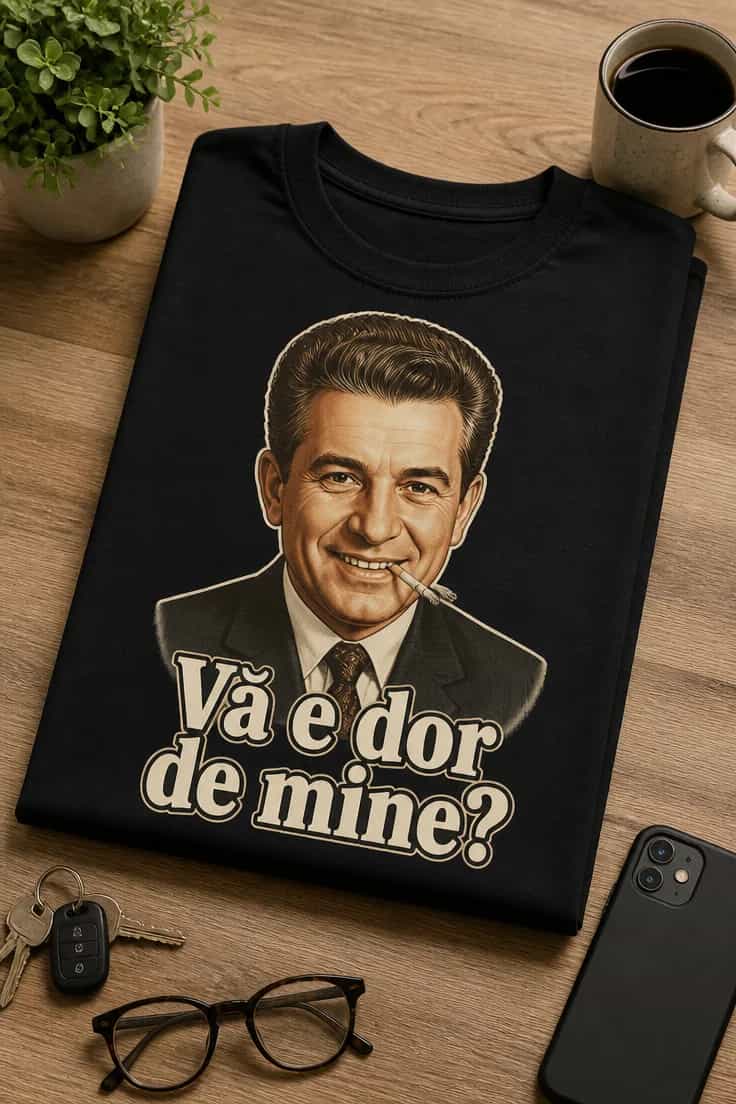 Tricou cu un motiv Ceaușescu – Vă e dor de mine?