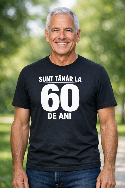 Tricou amuzant SUNT TÂNĂR LA 60 DE ANI