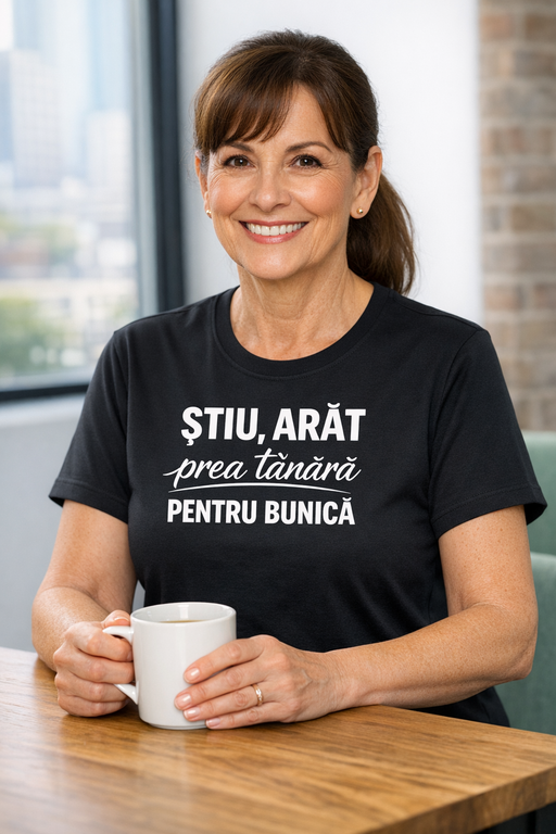 Tricou amuzant „ȘTIU, ARĂT prea tânără PENTRU BUNICĂ”