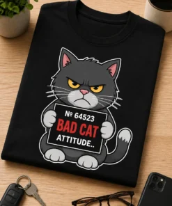 Tricou pentru iubitorul de pisici – № 64523 bad Cat attitude.. – tricou amuzant cu mesaj