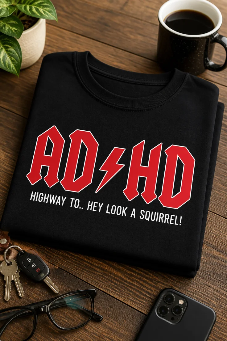 Tricou pentru persoanei cu Adhd – Adhd highway To.. Hey Look A Squirrel! – tricou amuzant cu mesaj