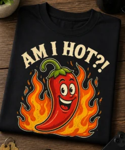 Tricou cu un motiv picant – Am I Hot?! – tricou amuzant cu mesaj