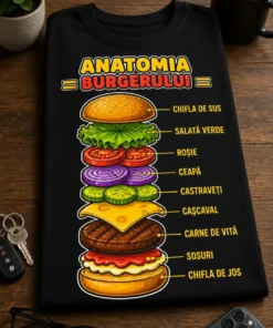 Tricou pentru iubitorul de burgeri – Anatomia burgerului chifla De Sus salată Verde roșie ceapă castraveți cașcaval carne De Vită sosuri chifla De Jos – tricou amuzant cu mesaj