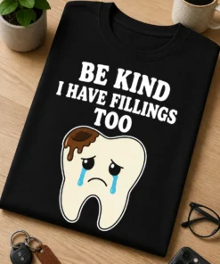Tricou pentru dentist – Be Kind i Have Fillings too – tricou amuzant cu mesaj